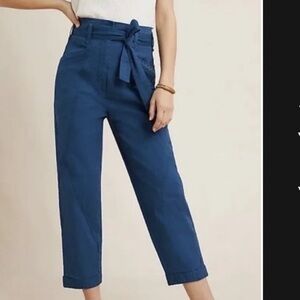 ANTHROPOLOGIE Belted Trousers blue Size 2 high rise